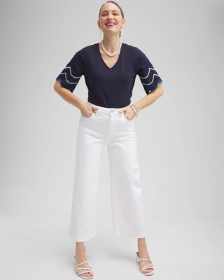 Embroidered Scallop Sleeve Top click to view larger image.