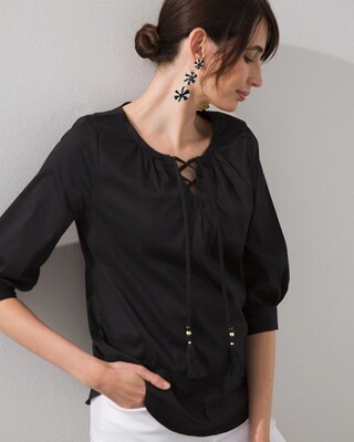 Poplin Lace-up Peasant Top