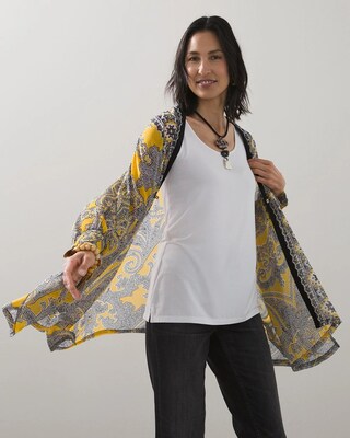 Ruched Cuff Paisley Print Ruana