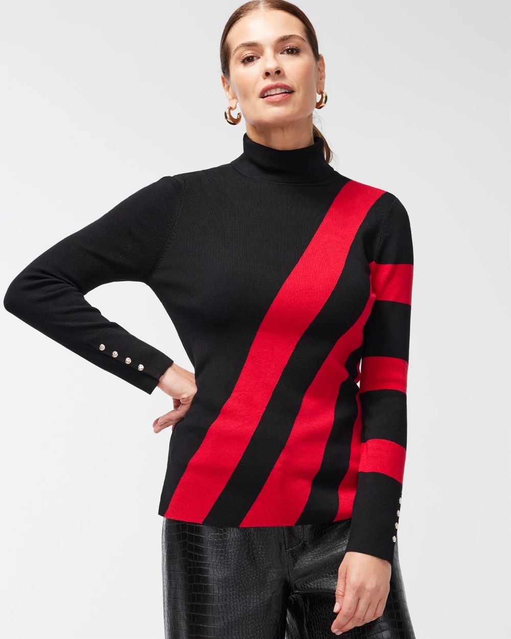 ECOVERO Red Colorblock Turtleneck Sweater