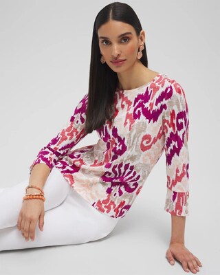 Ikat 3/4 Sleeve Button Tee