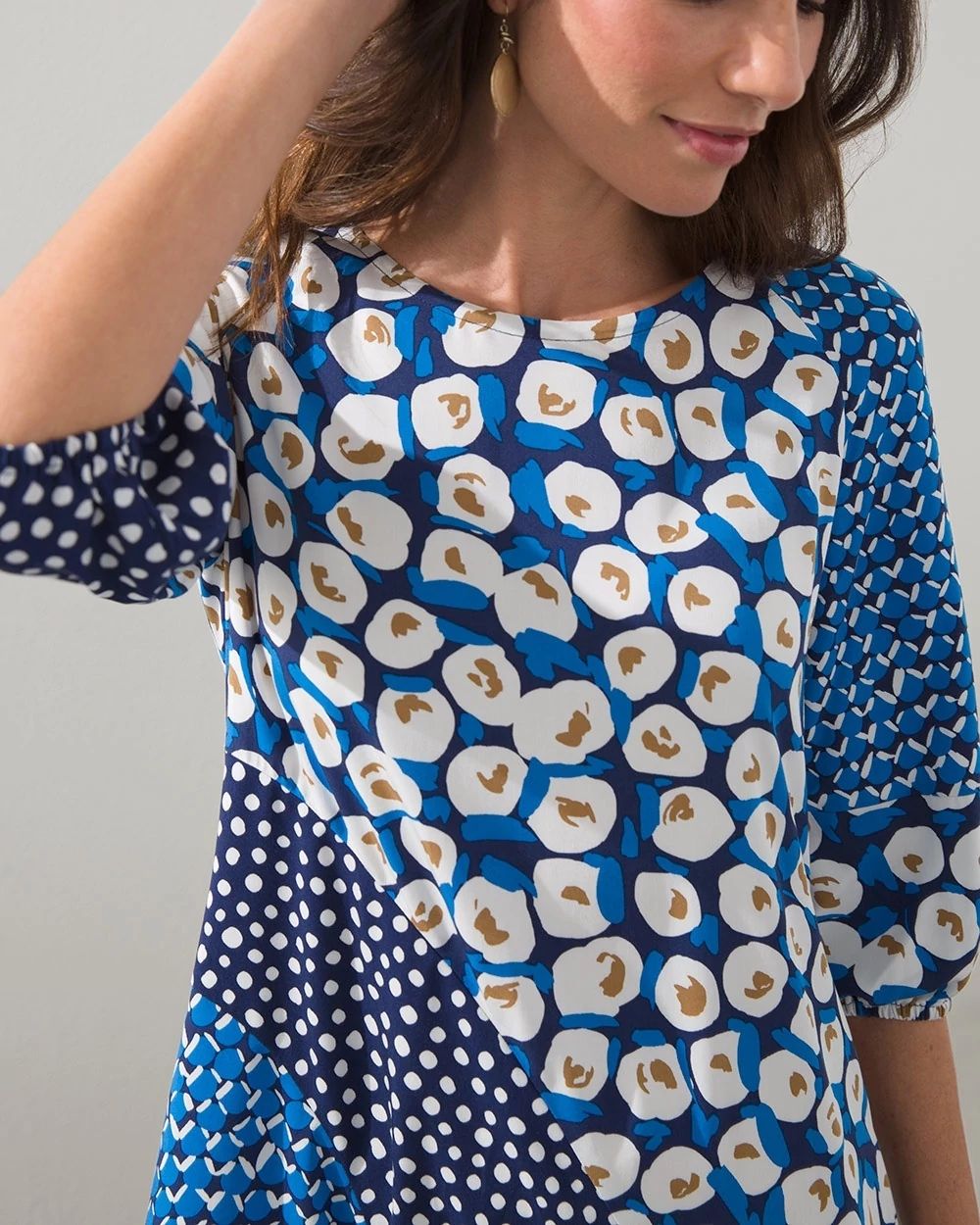 Mixed Dot Poet Sleeve Short Dress