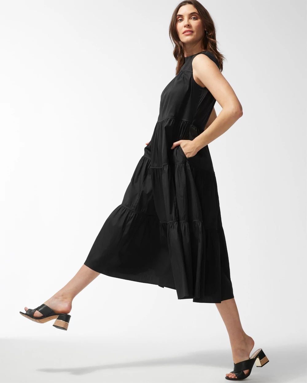 Black Label Poplin Tiered Maxi Dress