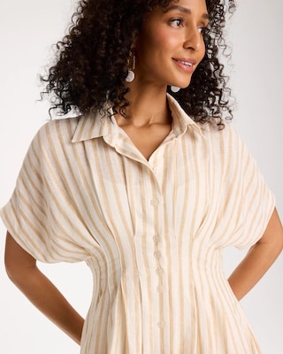 Linen-Blend Metallic Striped Dress click to view larger image.
