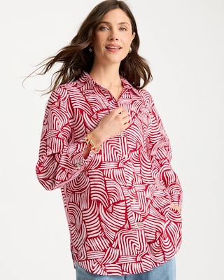 No Iron Linen Geo Print Shirt