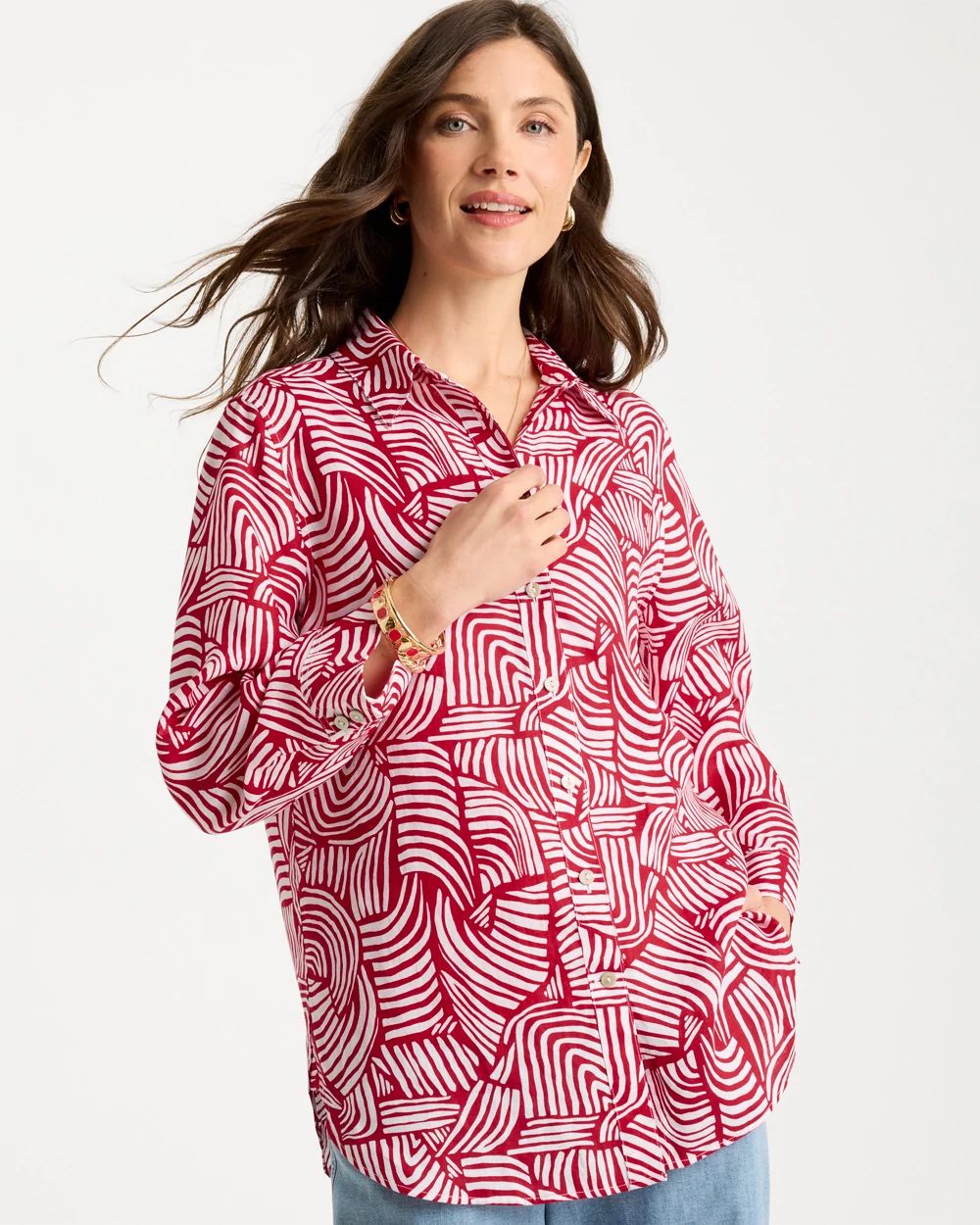 No Iron Linen Geo Print Shirt