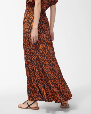 Satin Ikat Tiered Maxi Skirt