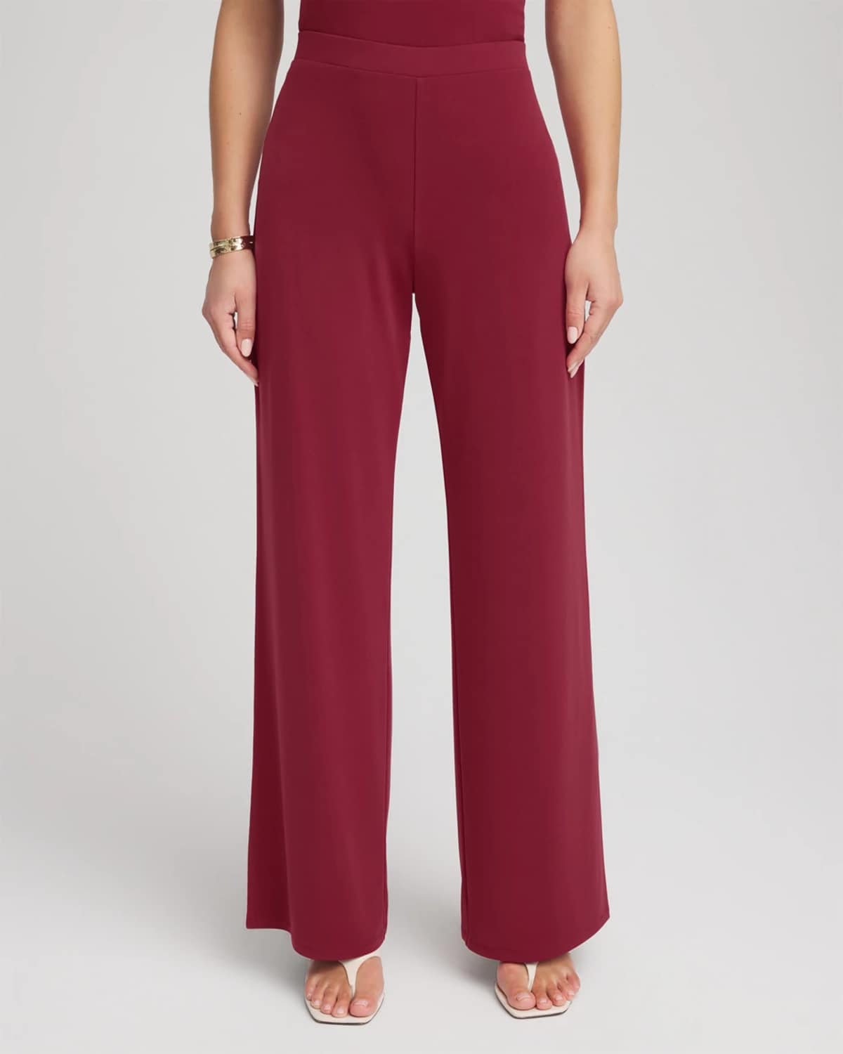 Chico's Petite Travelers Knit Wide-leg Pants In Russet Red In Red