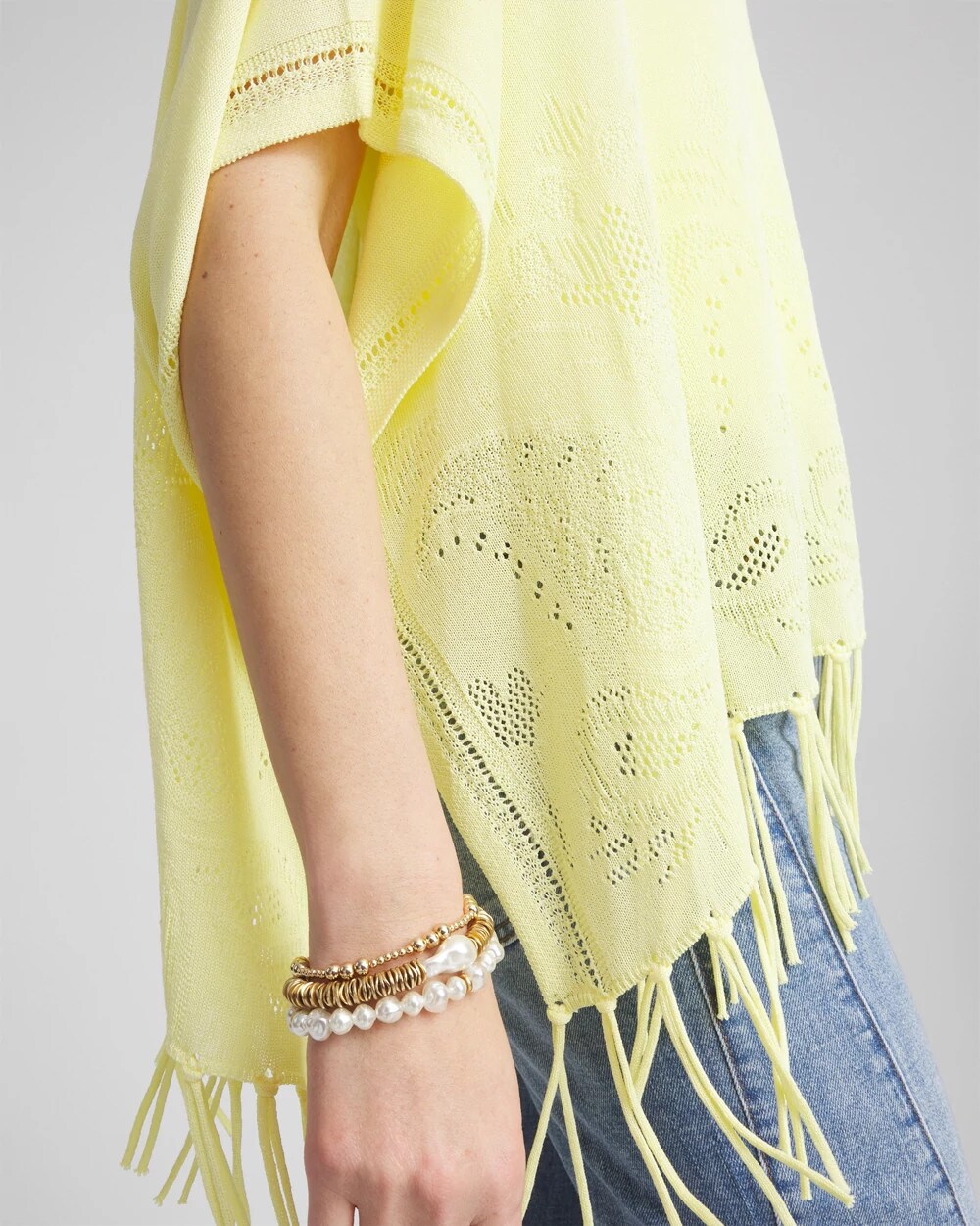 V-Neck Cutwork Placket Poncho