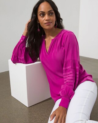 Pleated Long Sleeve Blouse