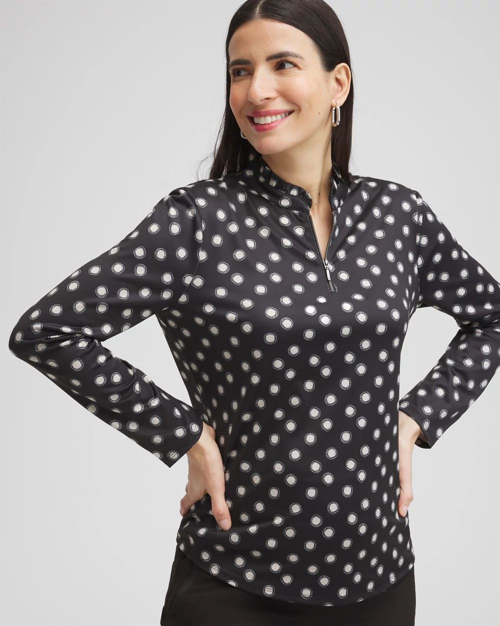 Zenergy® UPF Polka Dot Ruffle Neck Top
