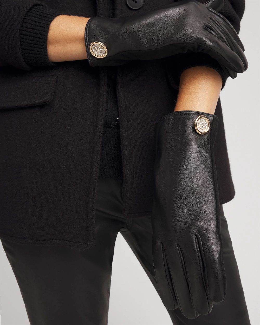 Leather Button Detail Gloves