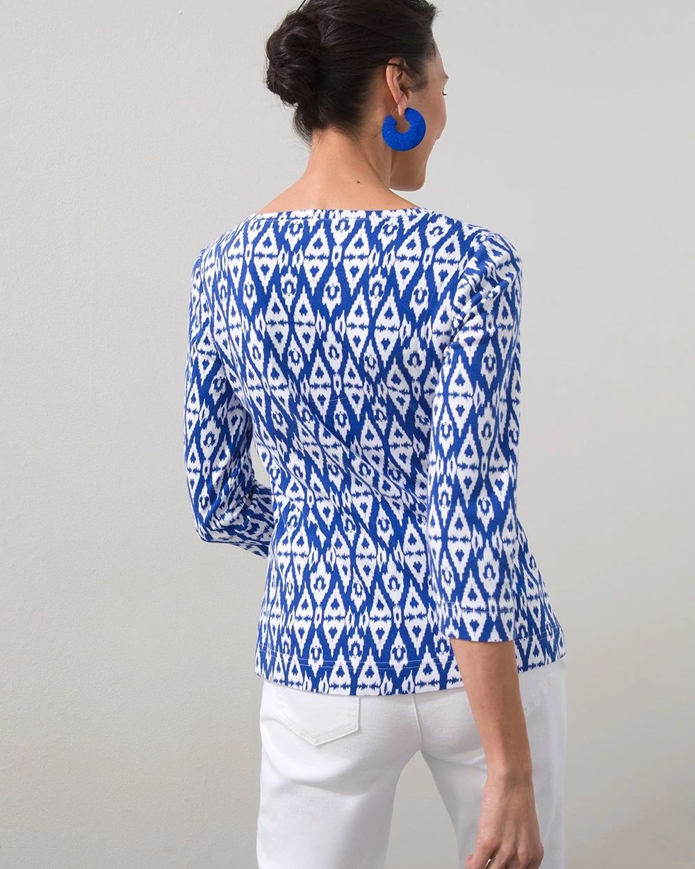 Blue Ikat Pima V-Neck Tee