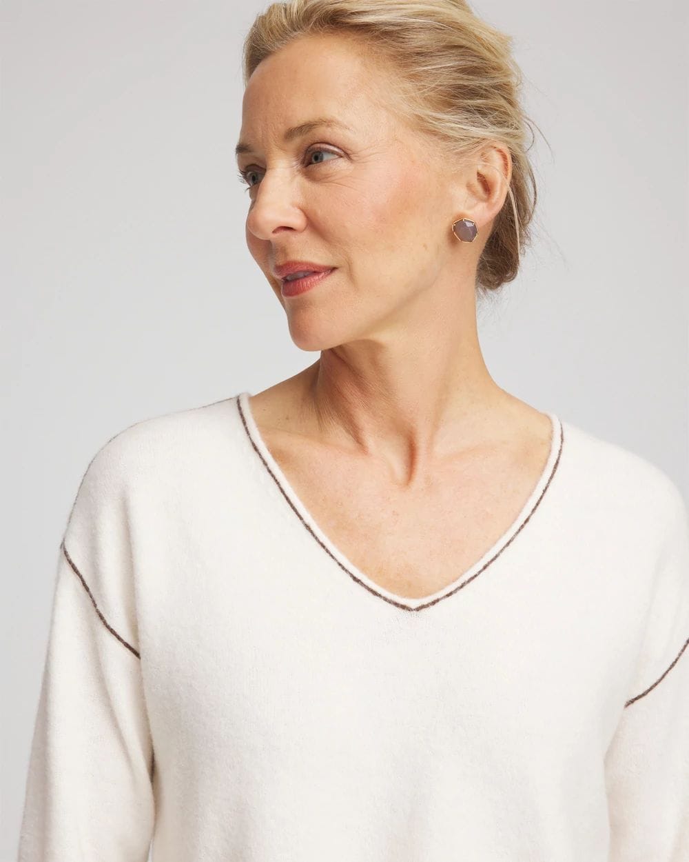 Contrast Stitch V-Neck Sweater