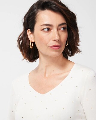 Spun Rayon Studded V-Neck Sweater