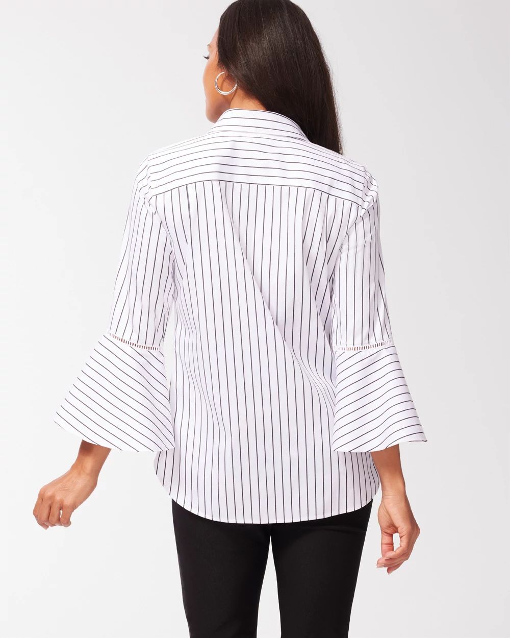No Iron Stretch Stripe Flare Sleeve Tunic