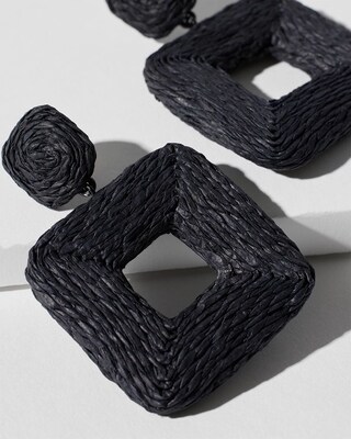 Black Raffia Square Earrings