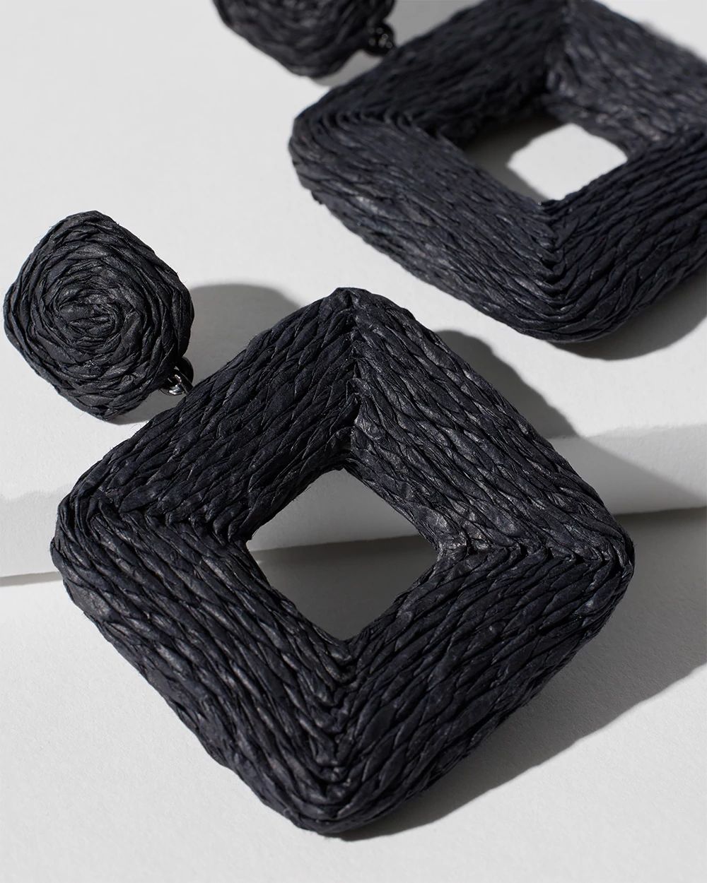 Black Raffia Square Earrings