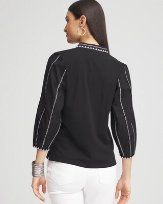 Embroidered Pintuck Lantern-Sleeve Top click to view larger image.