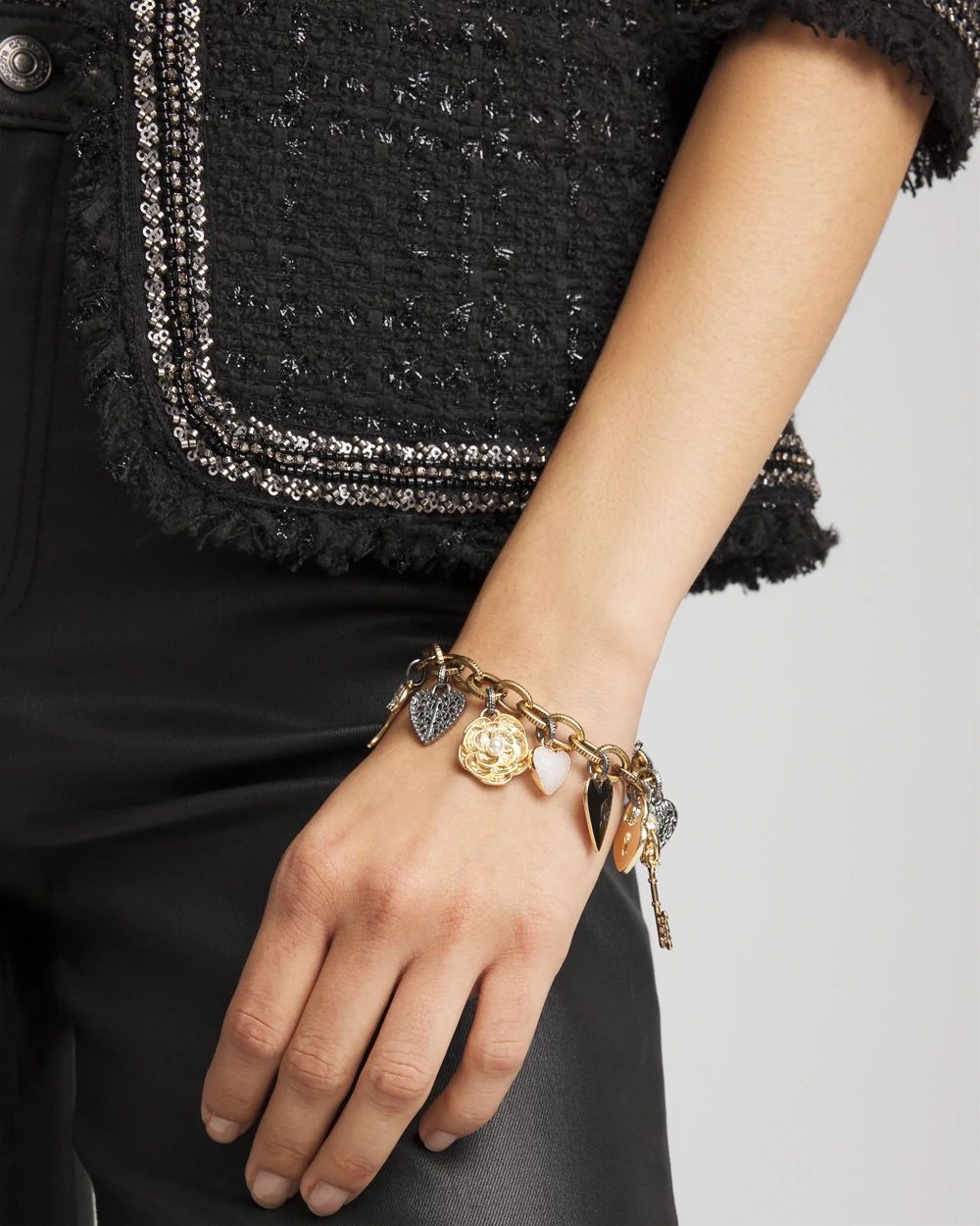 Mixed-Metal Heart Charm Bracelet