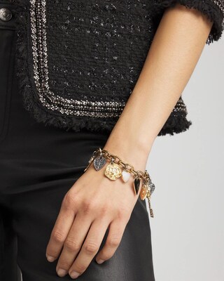 Mixed-Metal Heart Charm Bracelet