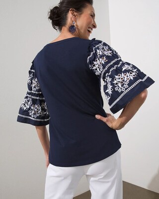 Embroidered Eyelet Tier Sleeve Tee