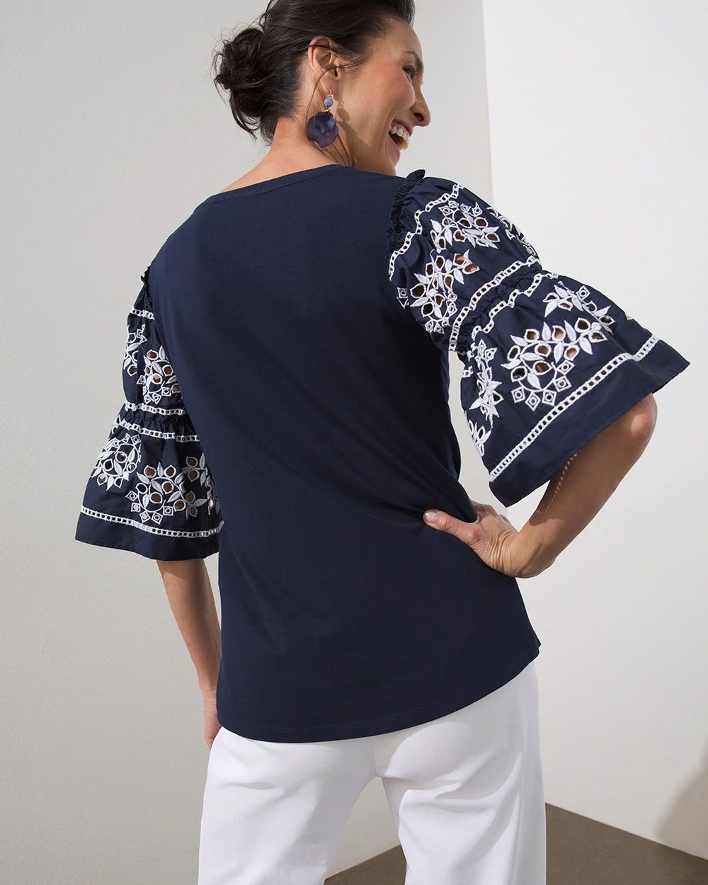 Embroidered Eyelet Tier Sleeve Tee
