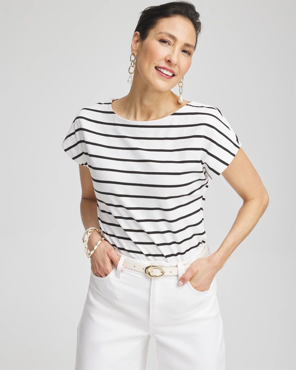 Stripe Modern Cap Sleeve Tee