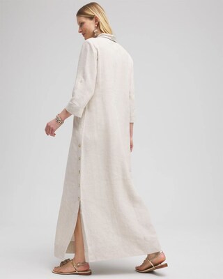 Petite Linen Embellished Maxi Shirt Dress