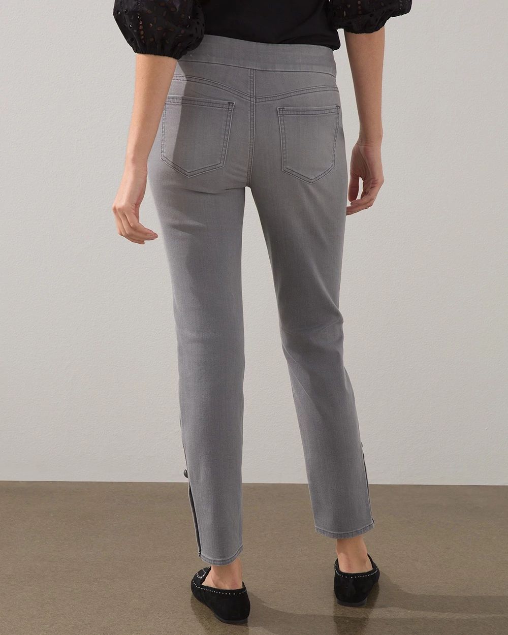 Pull-on Button Hem Ankle Jeggings