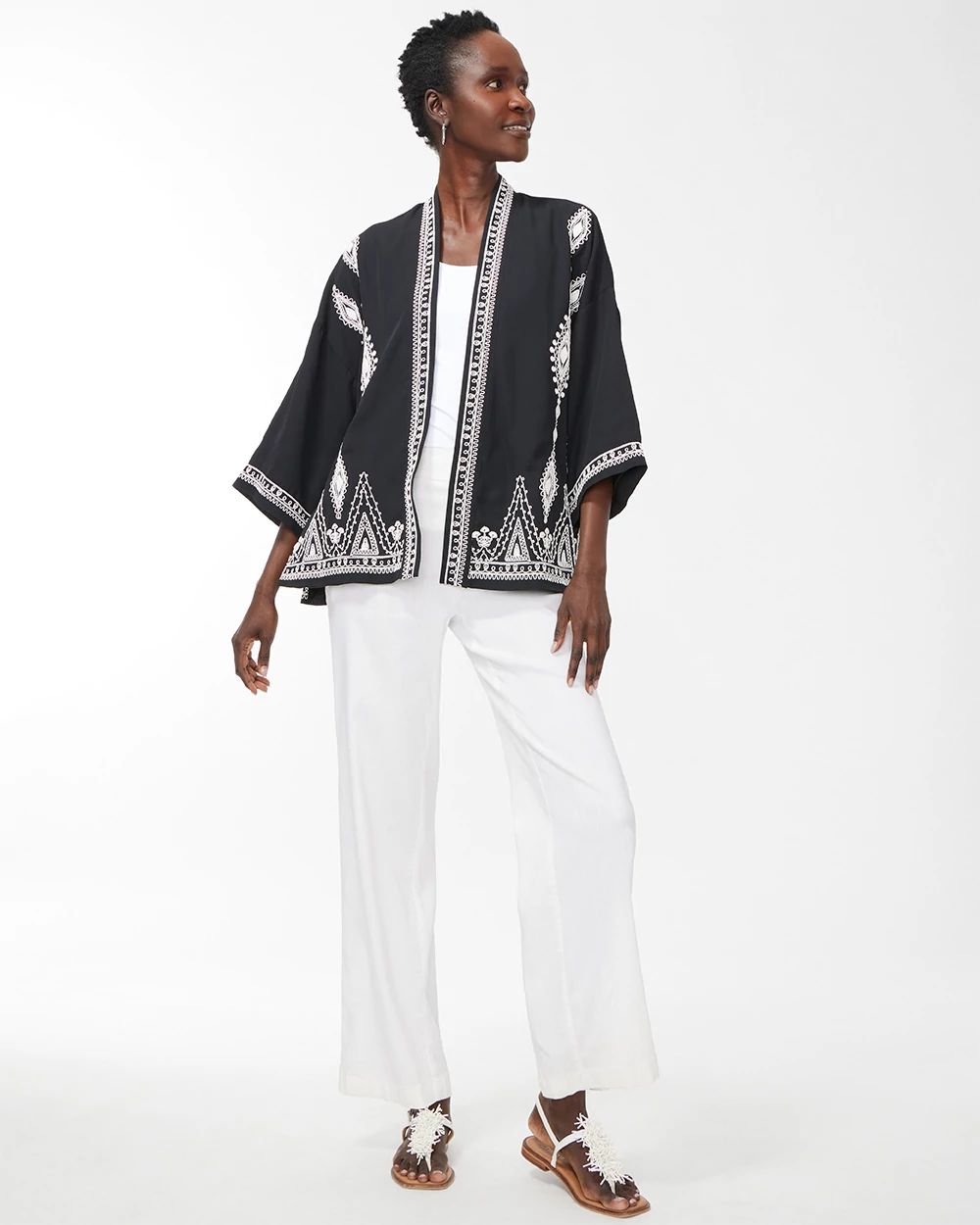 Embroidered Short Kimono