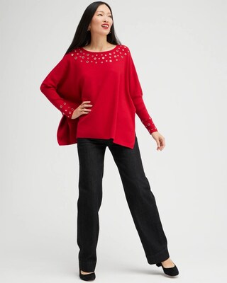 Grommet Detail Sweater Poncho