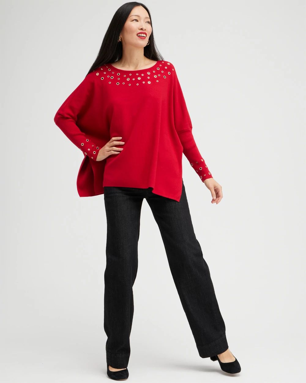 Grommet Detail Sweater Poncho