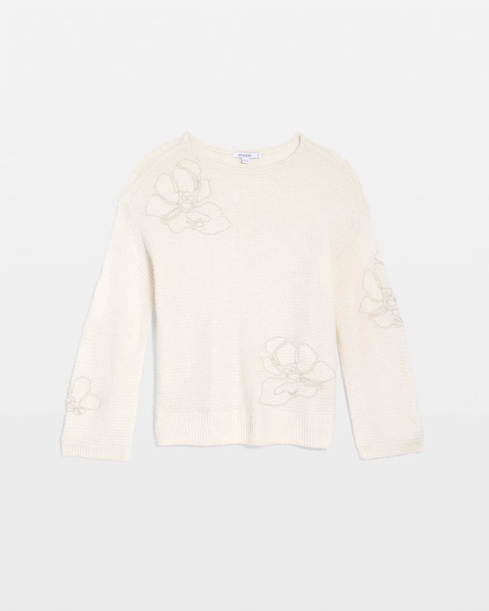 Tonal Embroidered Boatneck Pullover Sweater click to view larger image.