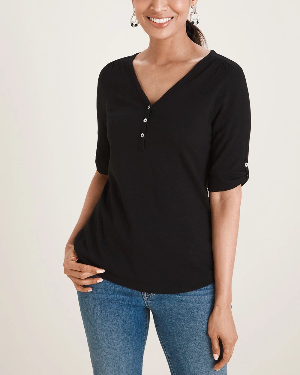 Cotton-Blend Slub Henley Tee