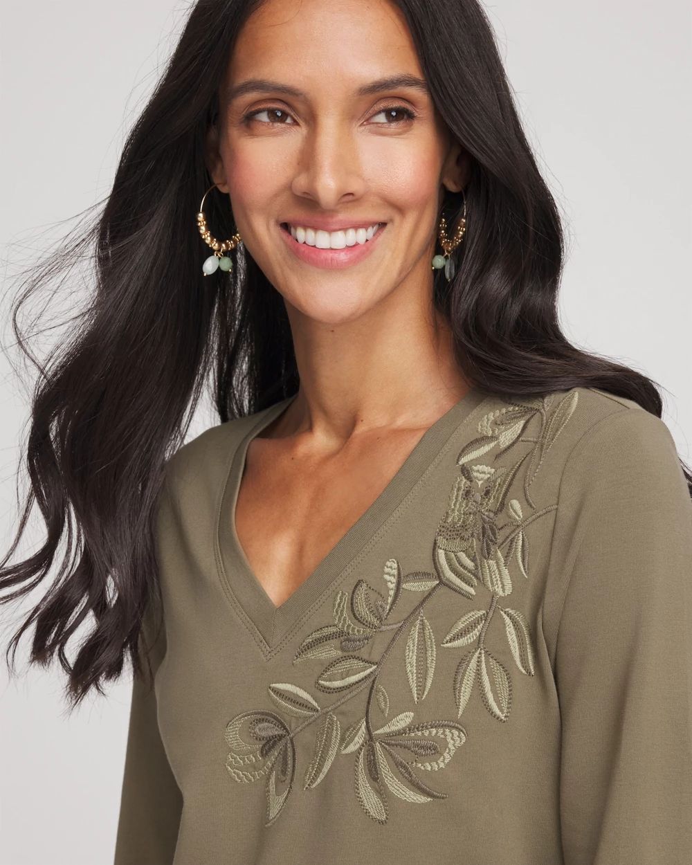 Embroidered 3/4 Sleeve Perfect Tee