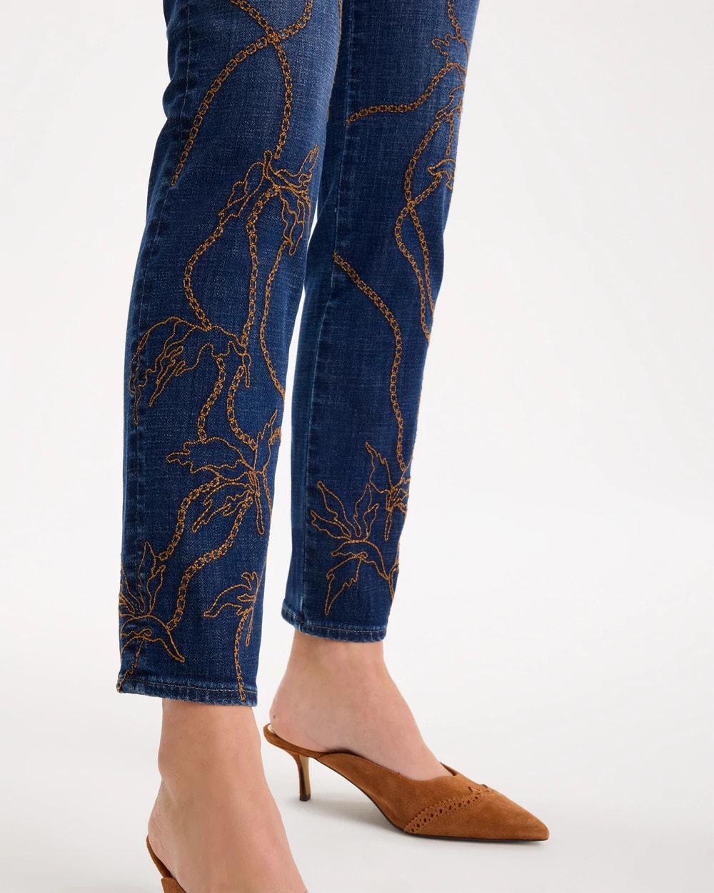 Embroidered Girlfriend Slim Ankle Jeans