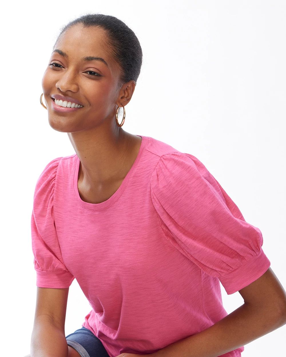 Puff Sleeve Slub Tee