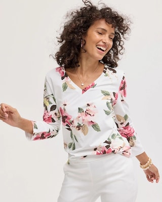 Printed Cotton Stretch 3/4 Sleeve Tee