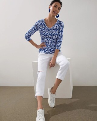 Blue Ikat Pima V-Neck Tee