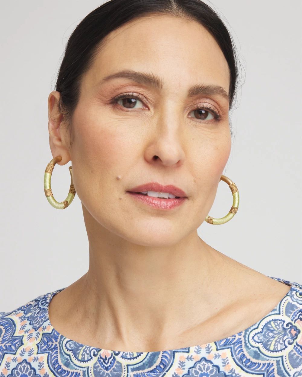 No Droop® Green Thread Wrapped Hoop Earrings