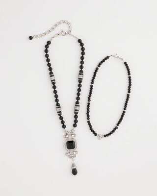 Convertible Black Bead Pendant Necklace click to view larger image.