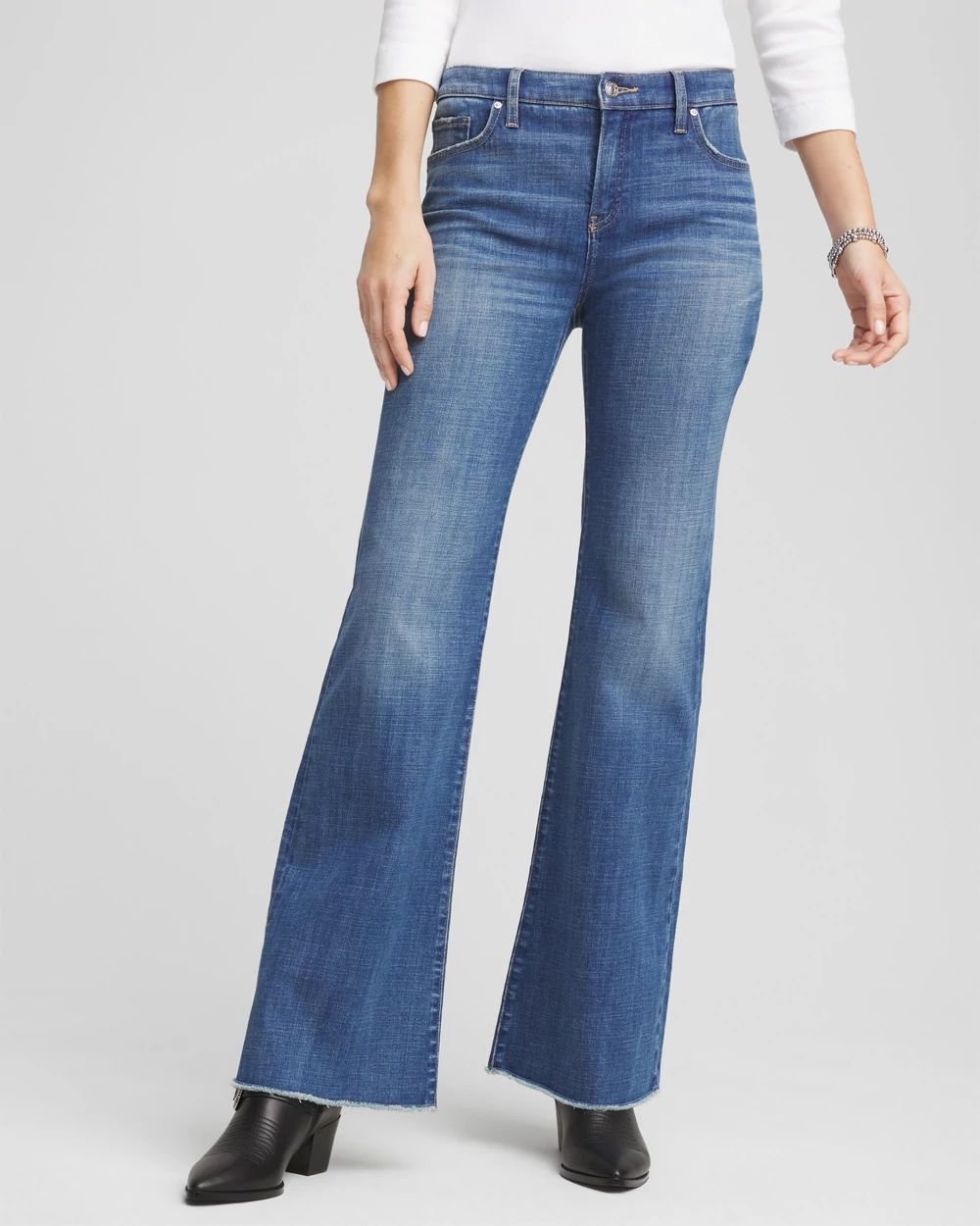 Petite Girlfriend Frayed Flared Jeans