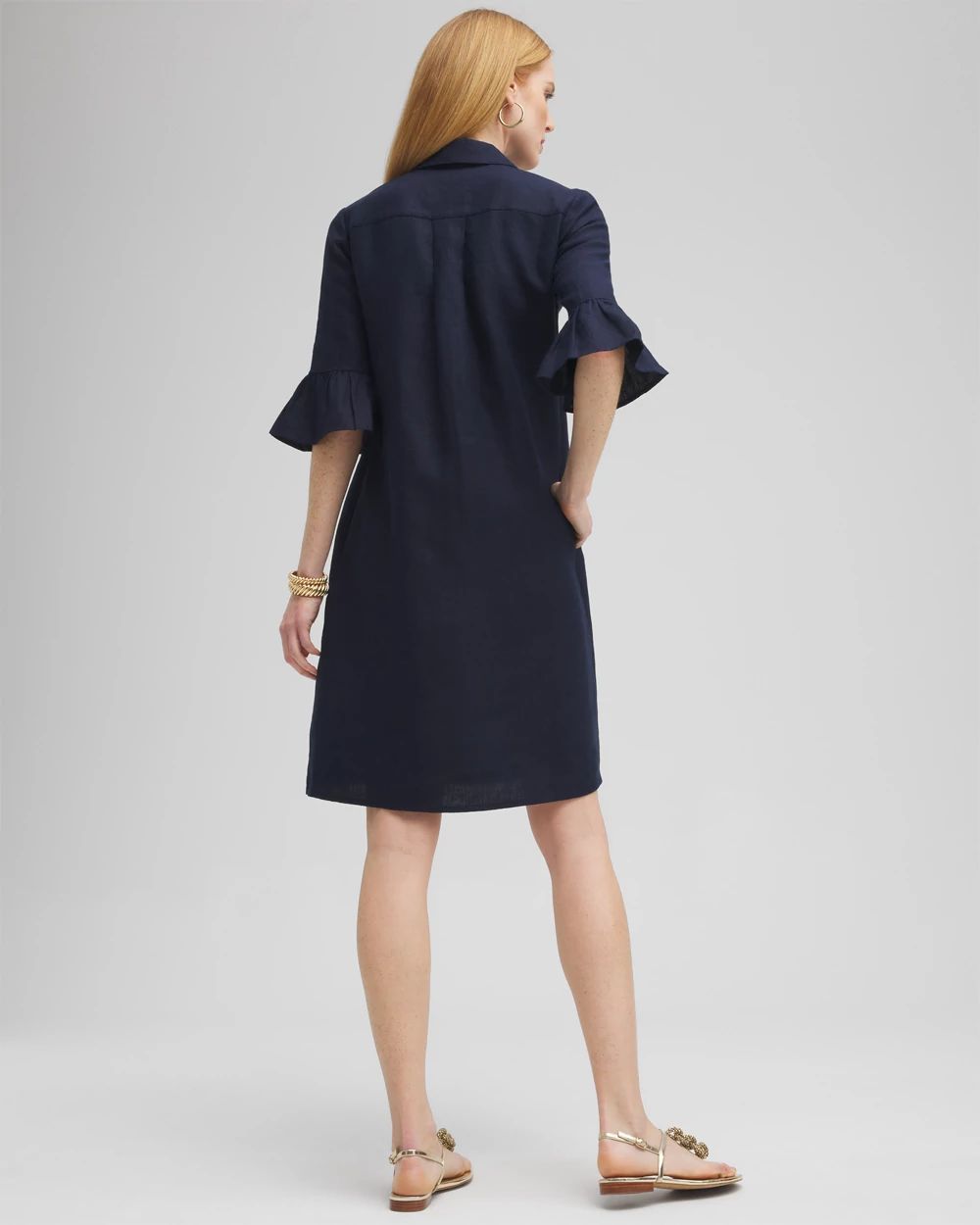 Linen Fluted Sleeve Dress