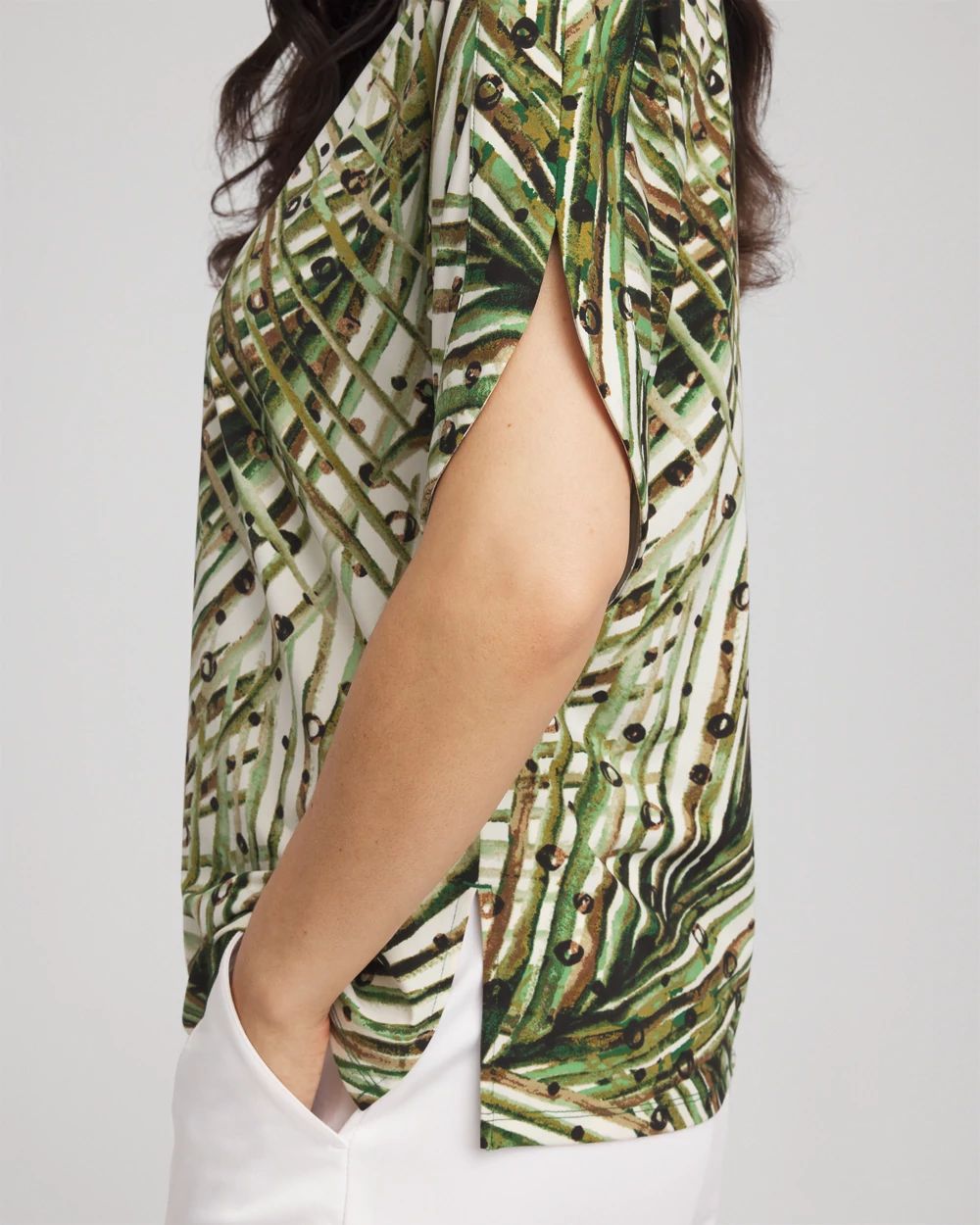 Palm-Frond-Motif Jersey Dolman Tee
