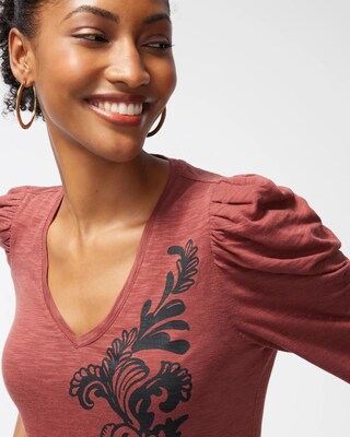 Scroll Print 3/4 Sleeve Romantic Tee