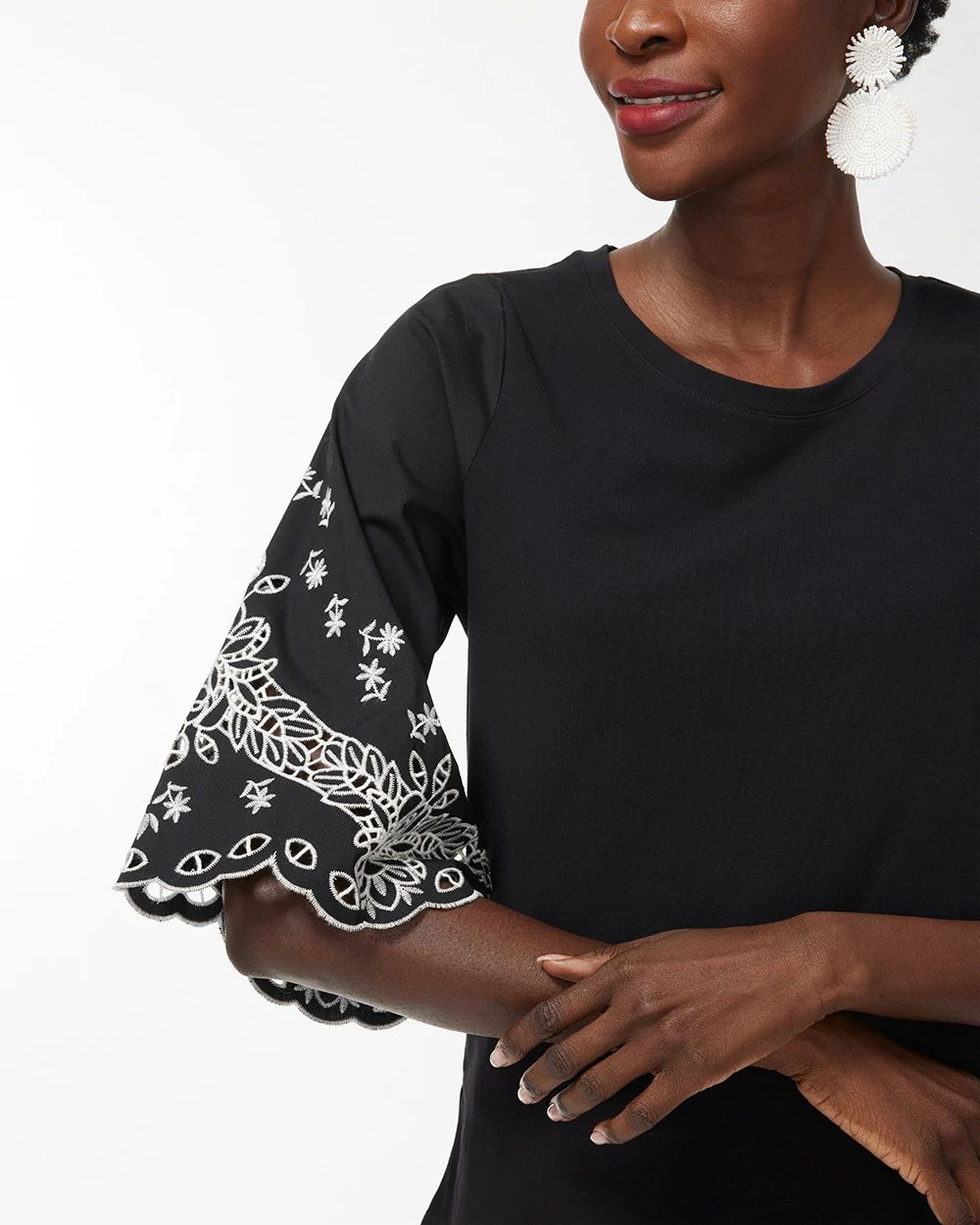 Embellished Eyelet Sleeve Tee
