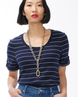 Stripe Cuff Sleeve Everyday Tee