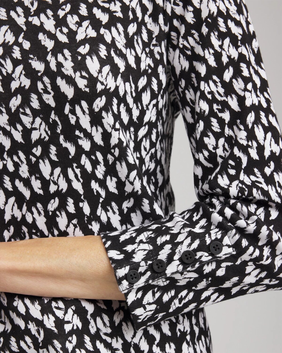 Chico's Pima Crewneck Button Tee In Black In Black