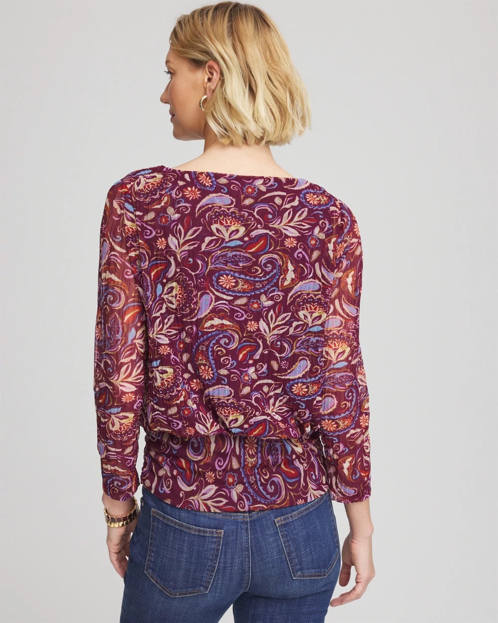 Paisley Textured Banded-Hem Top